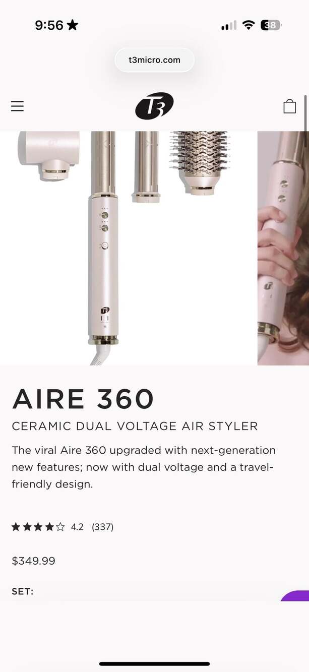 T3 Aire 360 Ceramic Dual Voltage Air Styler Blowout Kit